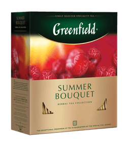 Чай 100 пакетиков "Greenfield", листовой, SUMMER BOUQUET/Травяной/Малина