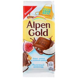 Шоколад "Alpen Gold" 85г, белый кокос и инжир Шоколад "Alpen Gold" 85г, белый кокос и инжир